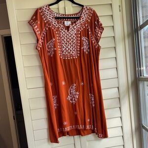 Burnt Orange Embroidered Dress